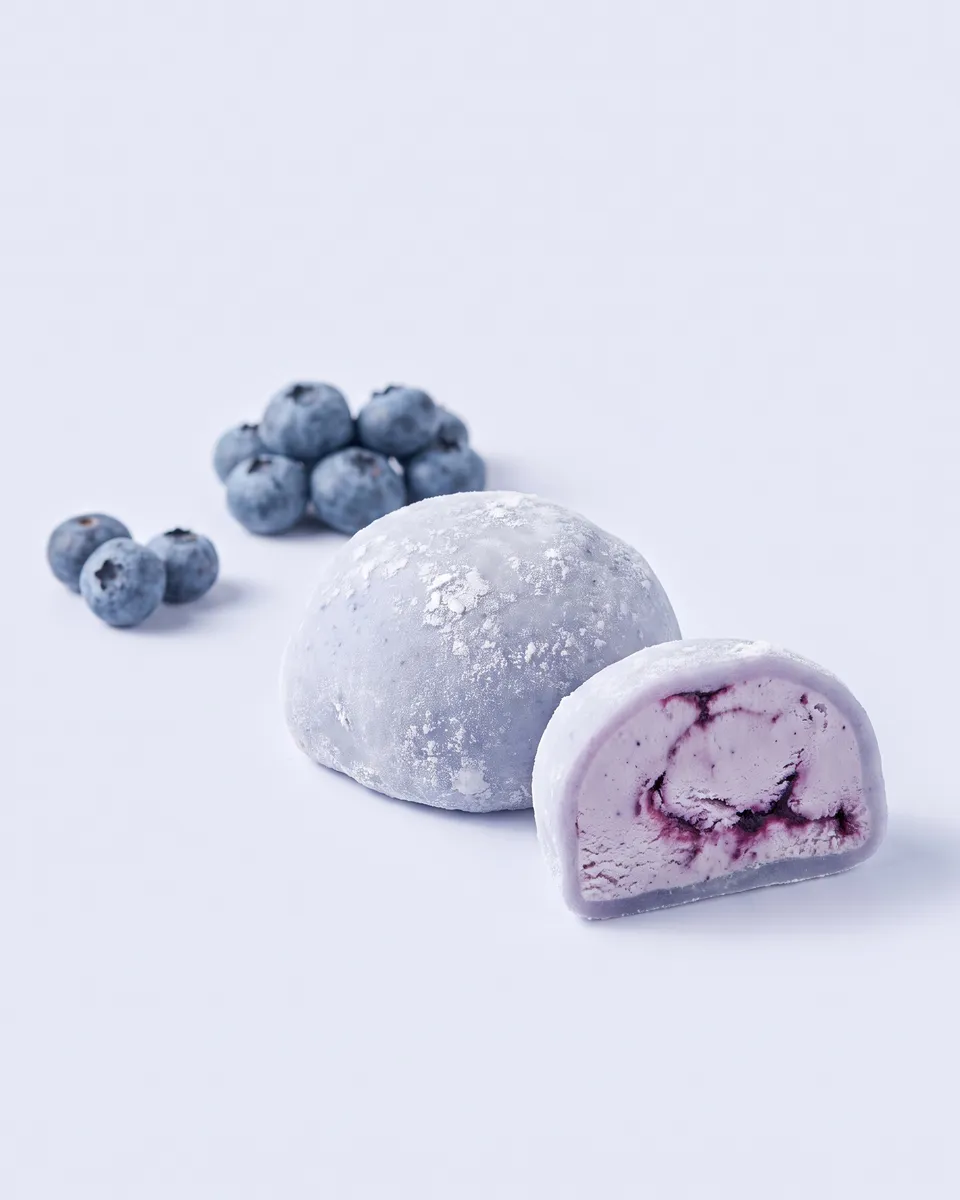 Jumbo Blueberry mochi, whole and cut open