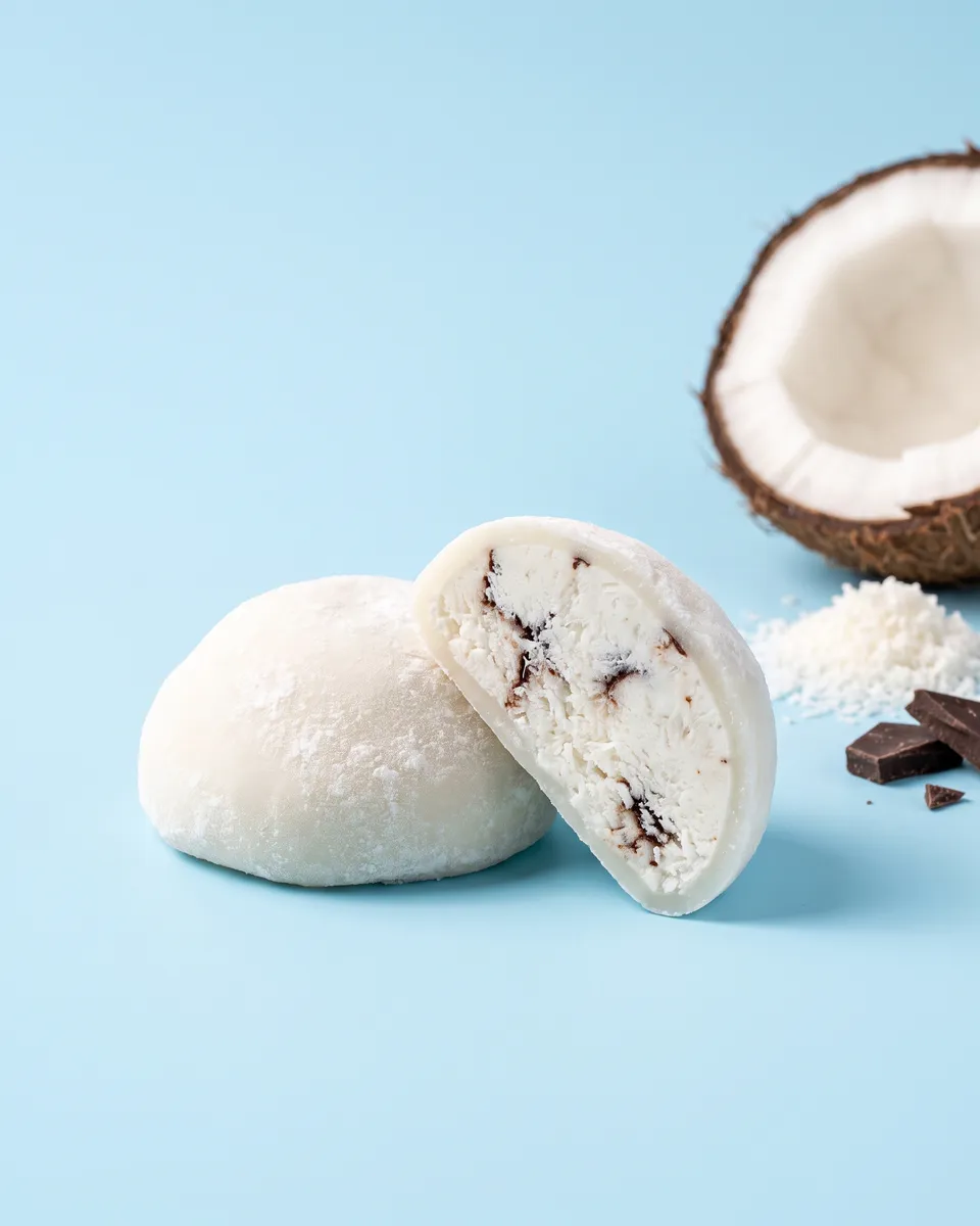 Jumbo Bounty mochi, whole and cut open