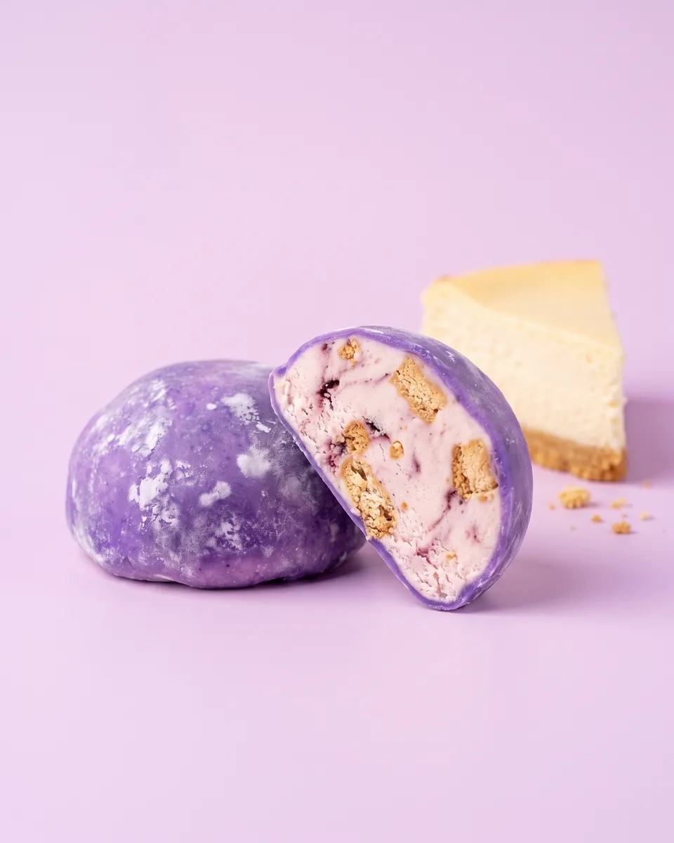Jumbo Cheesecake mochi, whole and cut open