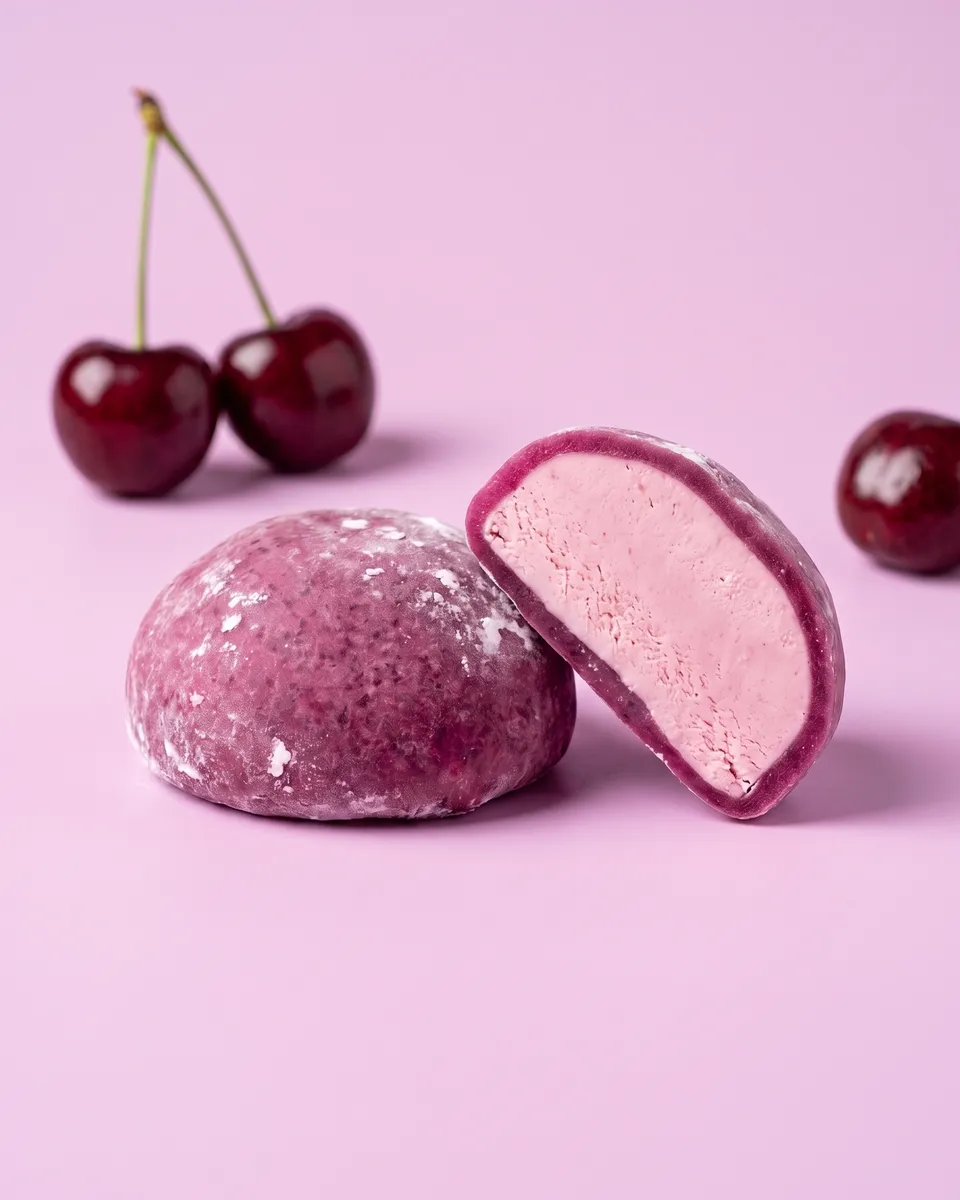 Jumbo Cherry Mania mochi, whole and cut open