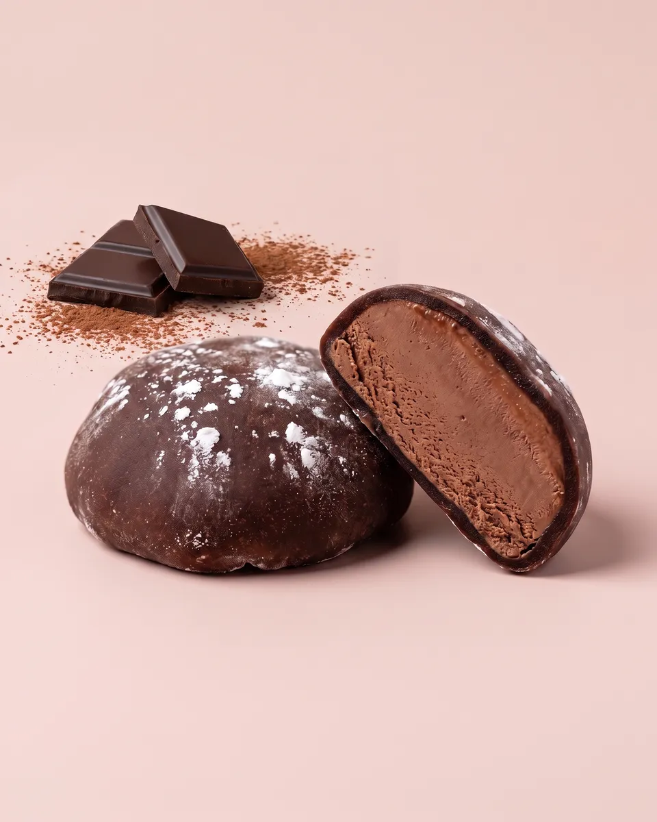 Jumbo Chocolate mochi, whole and cut open