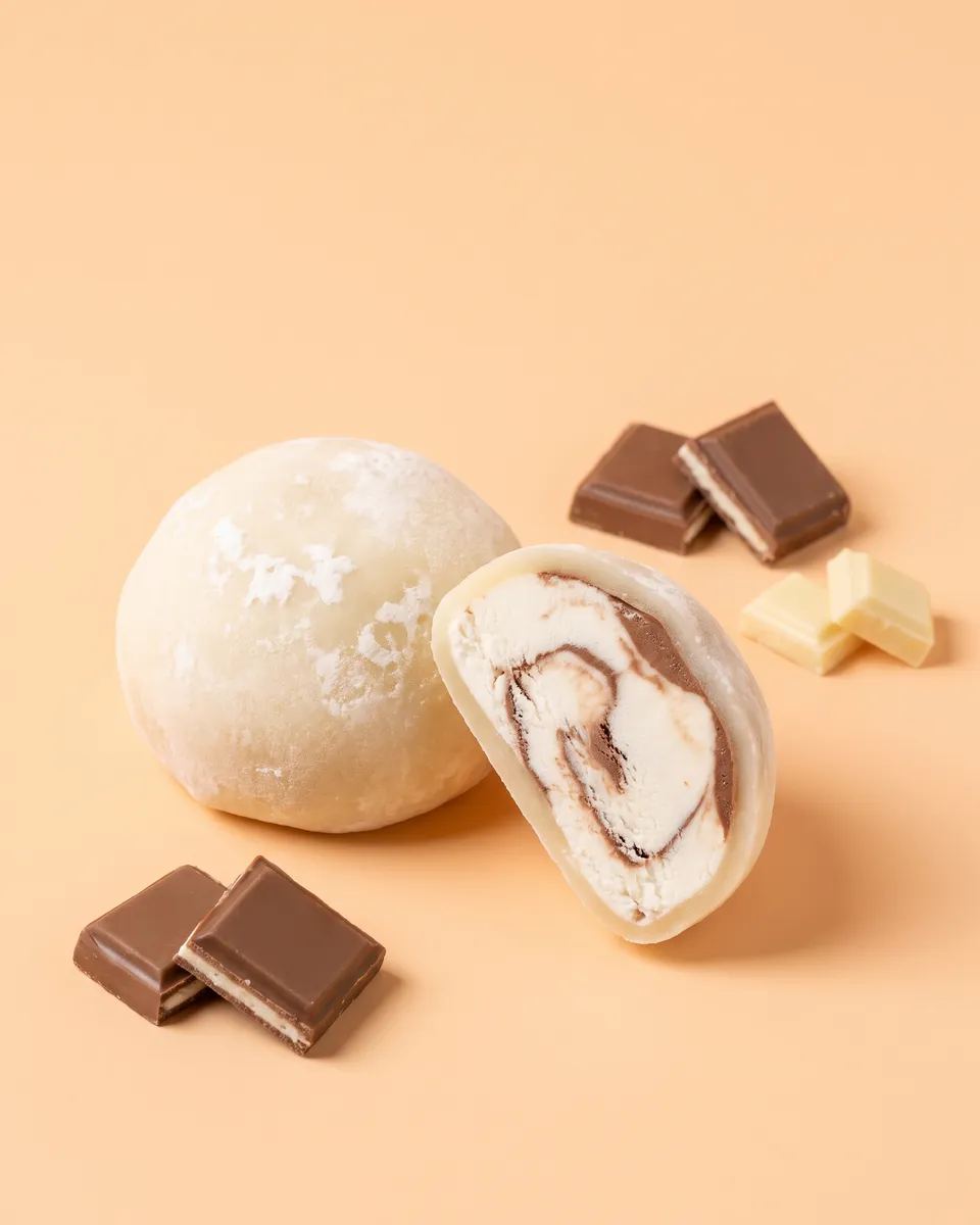 Jumbo Kinder mochi, whole and cut open