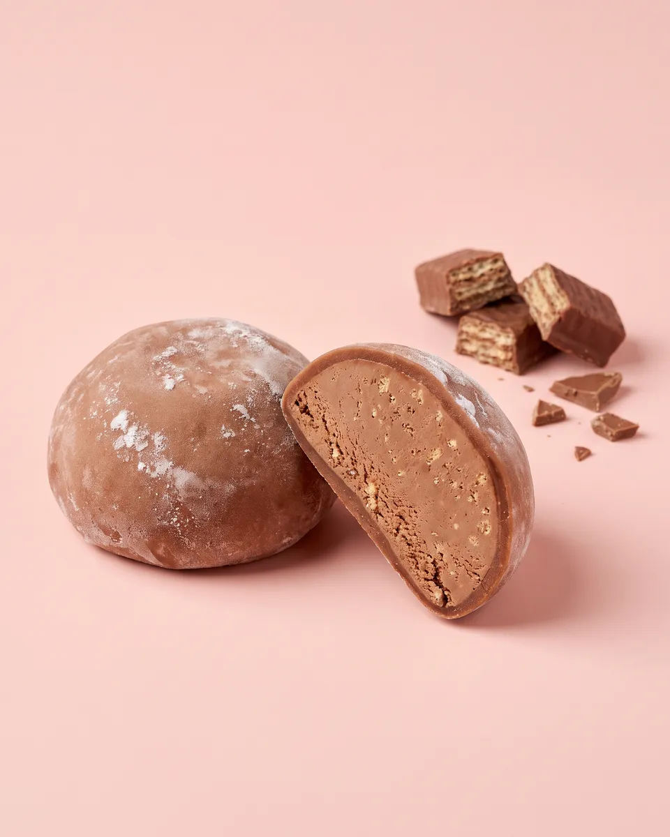 Jumbo KitKat mochi, whole and cut open