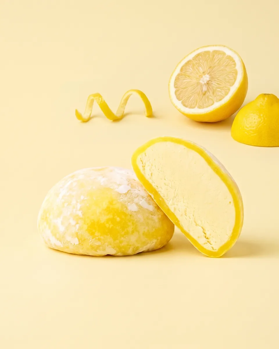 Jumbo Lemon mochi, whole and cut open
