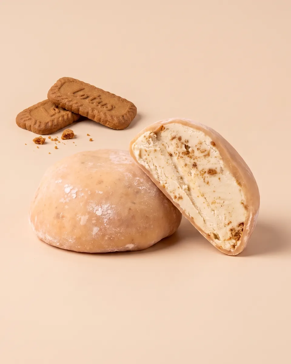 Jumbo Lotus mochi, whole and cut open