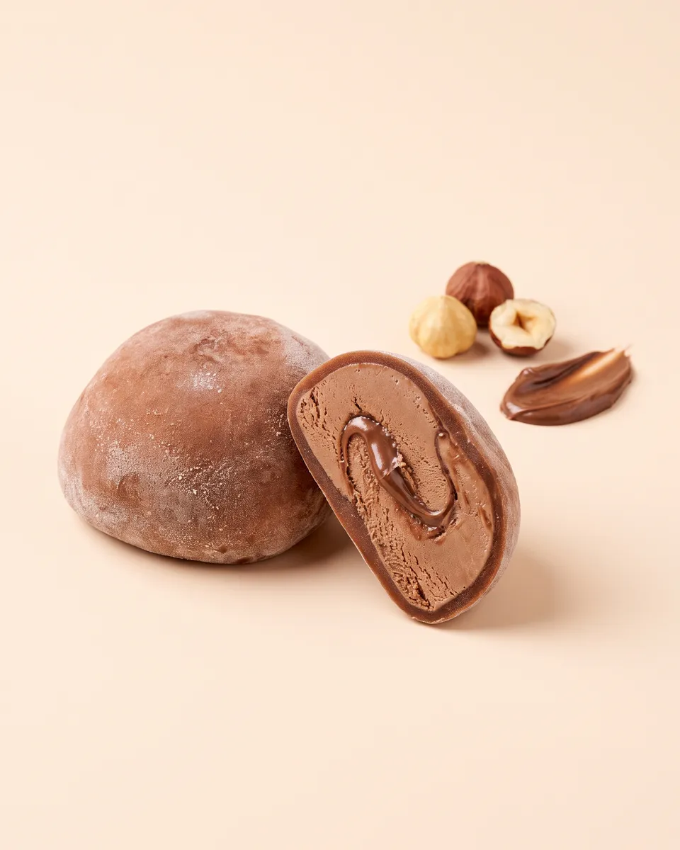 Jumbo Nutella mochi, whole and cut open