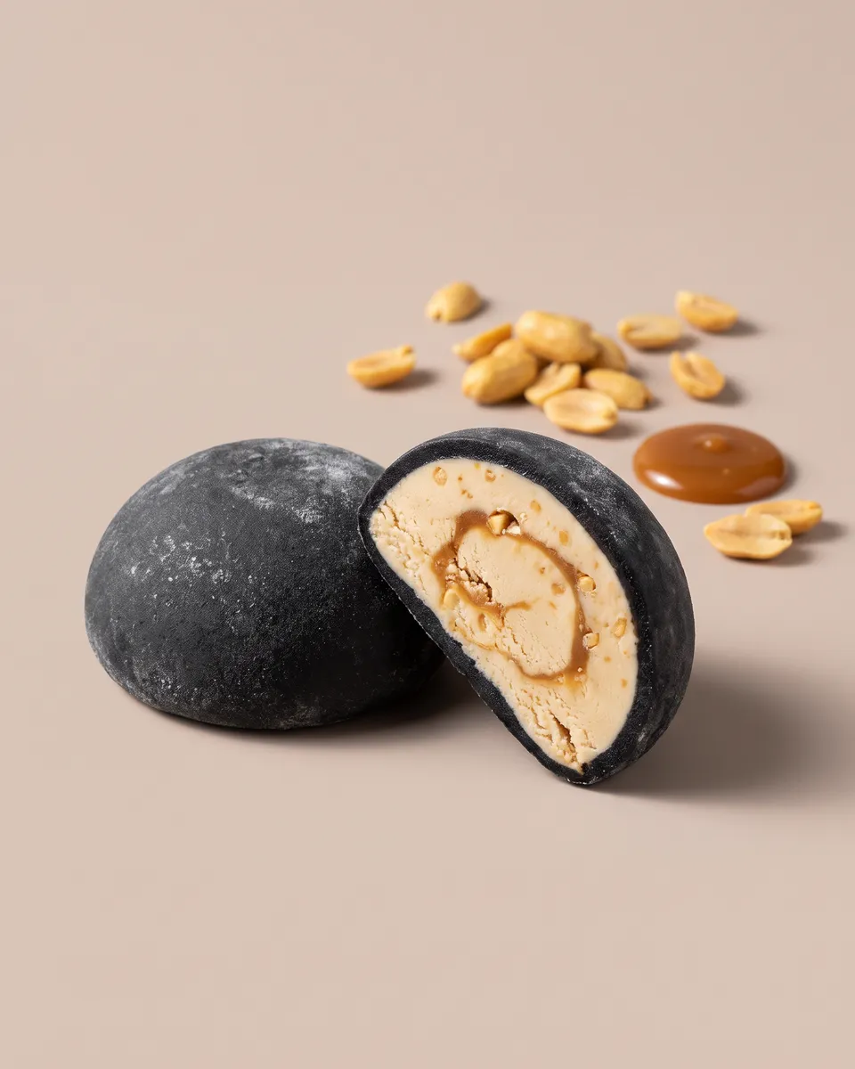 Jumbo Snickers mochi, whole and cut open
