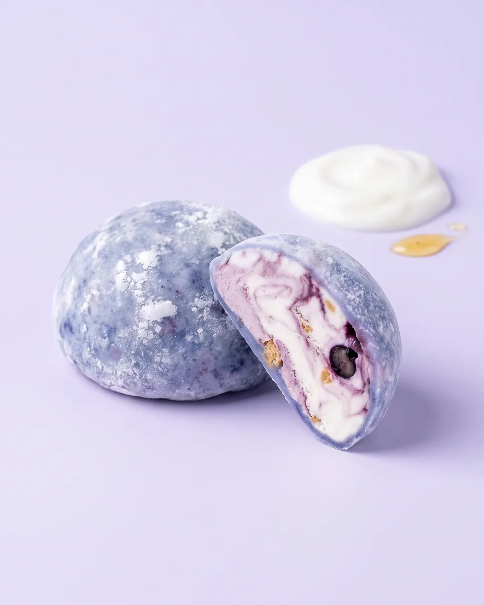 Jumbo Yogurt & Cherry mochi, whole and cut open
