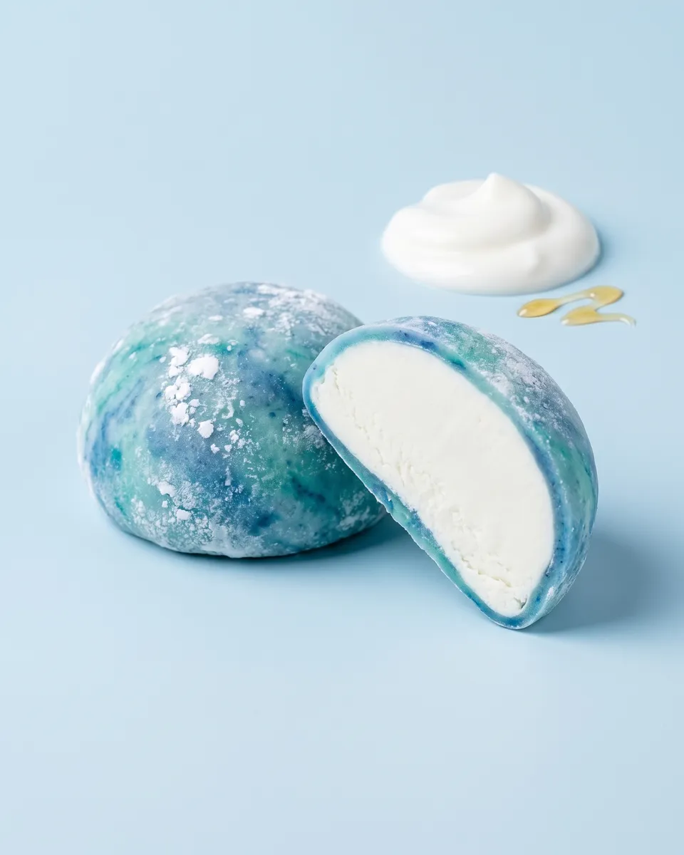 Jumbo Yogurt & Honey mochi, whole and cut open